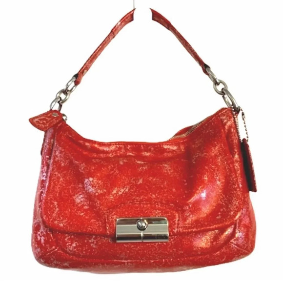 Custom Coach Kristin Purse Hand Painted Leather Upcycled Red Silver Customized - Picture 1 of 11